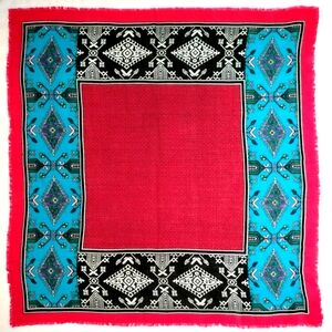 Vintage Glentex Scarf Acrylic Square Made in Japan 29 x 28 Red Blue